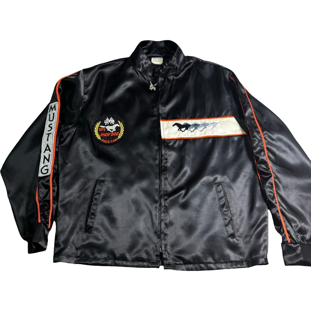 Horizon Mustang Indy 500 Pace Car Jacket Mens XL Black Vintage 1979‎ Satin Zip